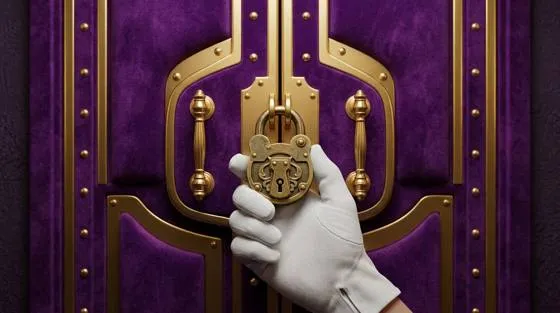 Close-up of a purple vault door with gold fittings, evoking secure, limited data storage