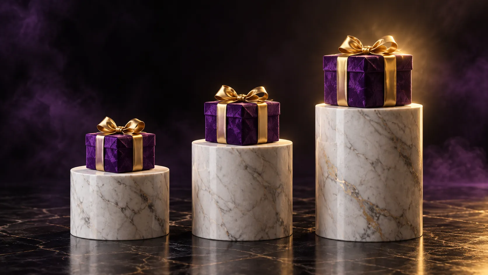 Illustration of raised plinths symbolising staged welcome bonus deposits