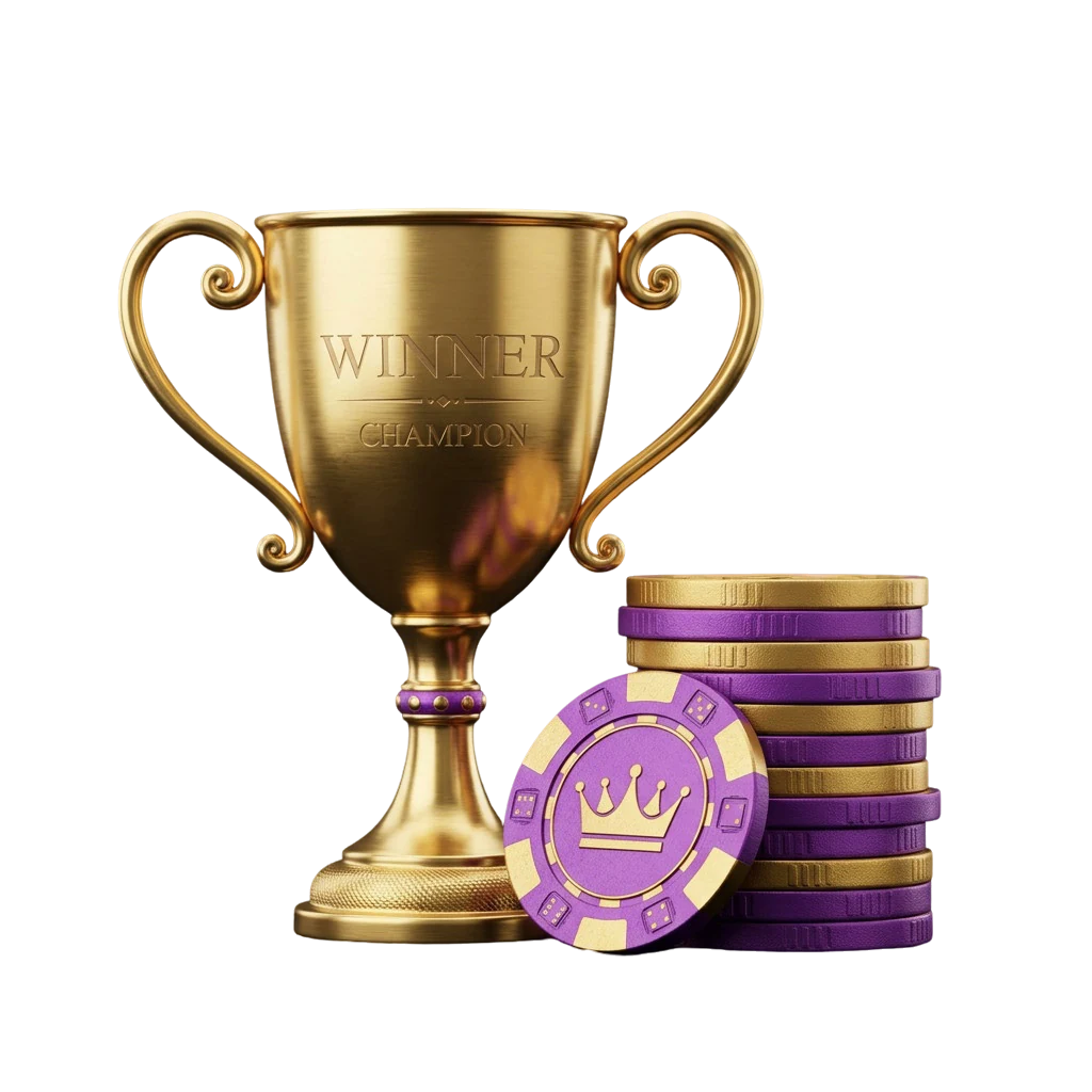 Gold trophy engraved WINNER CHAMPION, symbolising the strengths covered in this Here2Win Casino review